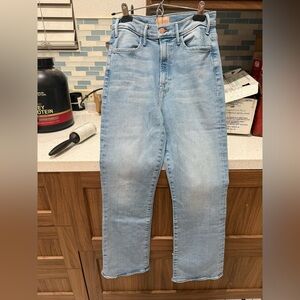 MOTHER Woman’s The Hustle Ankle Sky Blue Straight Jeans